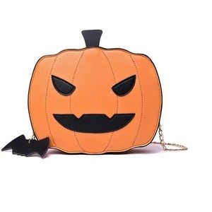 Faux Leather Pumpkin Shaped Zipper Close Handbag - Halloween Fall Purse